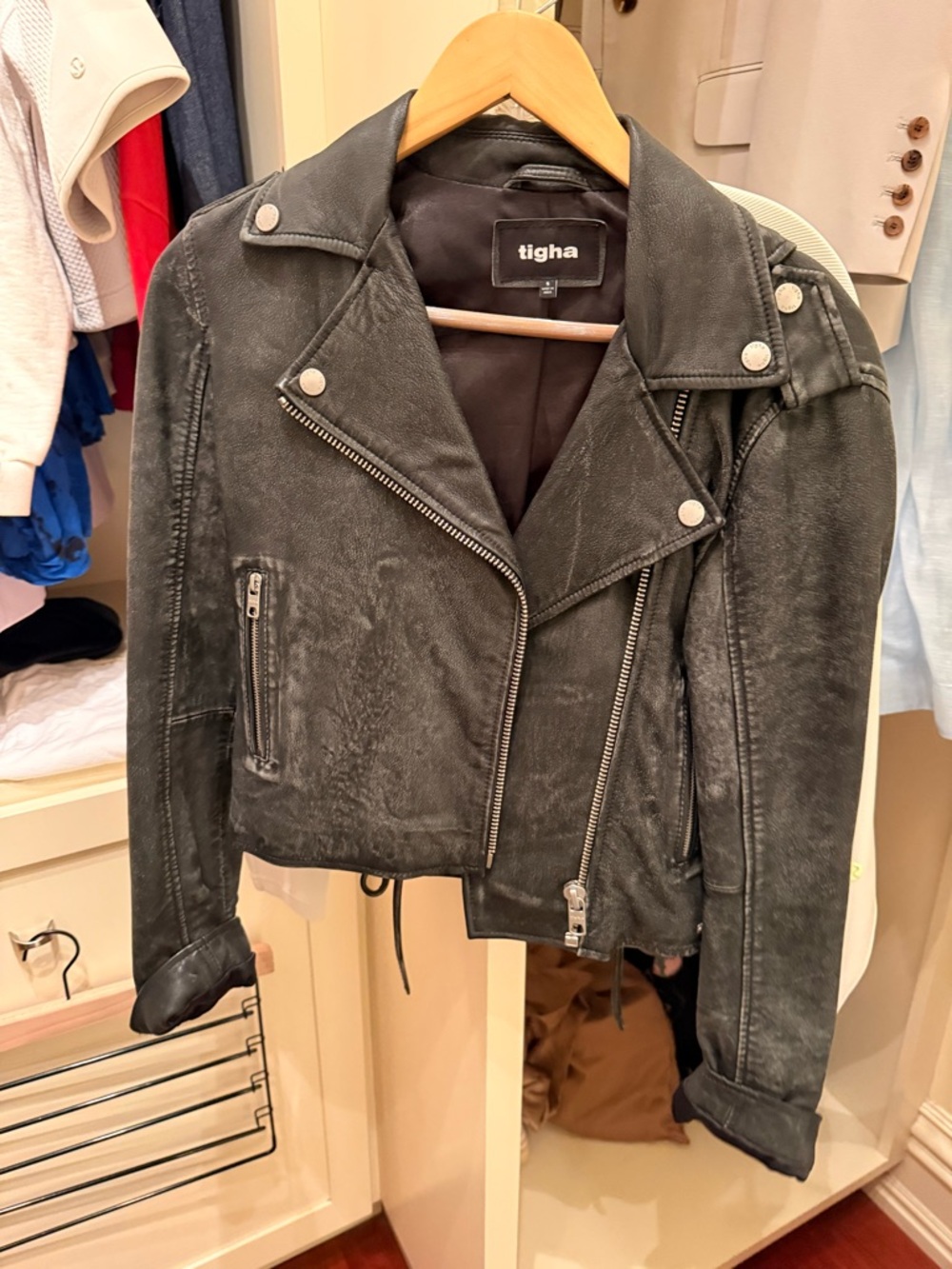 Tigha Women's Black Distressed Moto Jacket